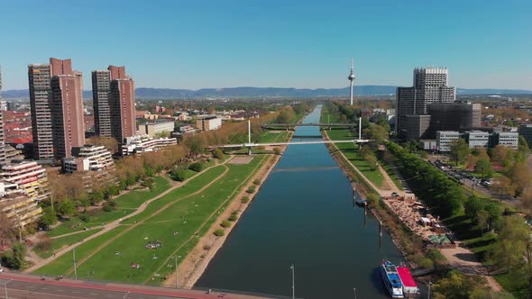 Top view of the embankment of the Neckar River.