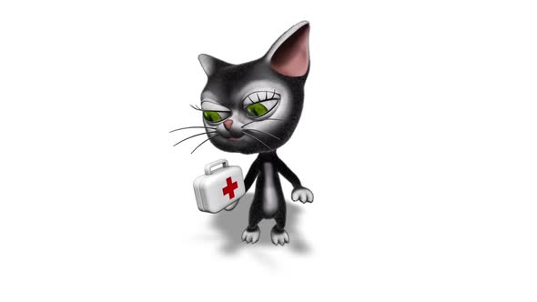 3D Kitty Cat Show Medicine  Looped on White