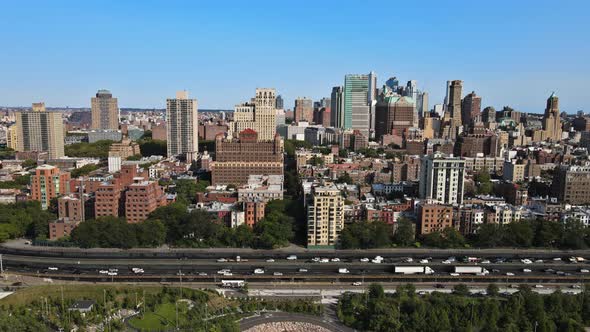 Aerial Fly Over of New York Brooklyn Rooftops with Beautiful Brooklyn Apartments