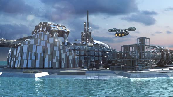 Alien Planet City With Hovering Aircrafts