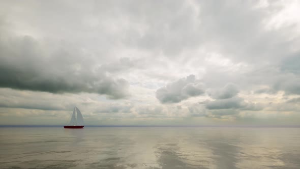 Amazing Shot with Yacht at Sea Lifestyle Design Cloudy Sky Calm Ocean