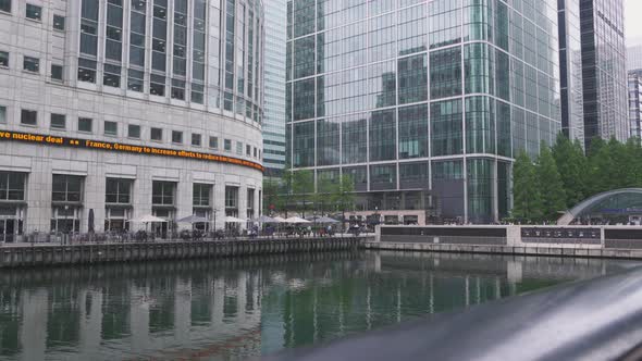 Canary Wharf Modern Architecture. London Docklands Business District Overlooking Middle Dock