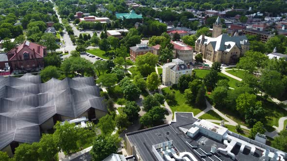 Ohio Wesleyan University Campus in Delawarel, Ohio, aerial drone footage
