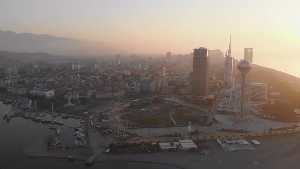Birds Eye View Of Beautiful Batumi City Panorama And Architecture Buildings 