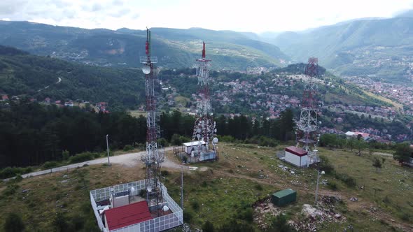 Telecommunication Towers Aerial View 4K