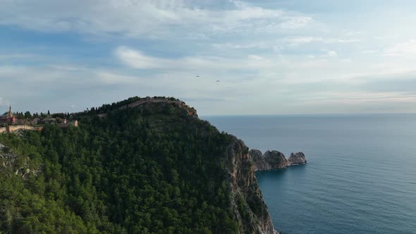 Paragliding aerial view 4 K Turkey Alanya