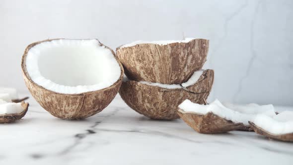 Slice of Fresh Coconut on a Table Cloth