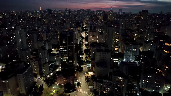 Night downtown timelapse city at Sao Paulo Brazil. 4K time lapse city