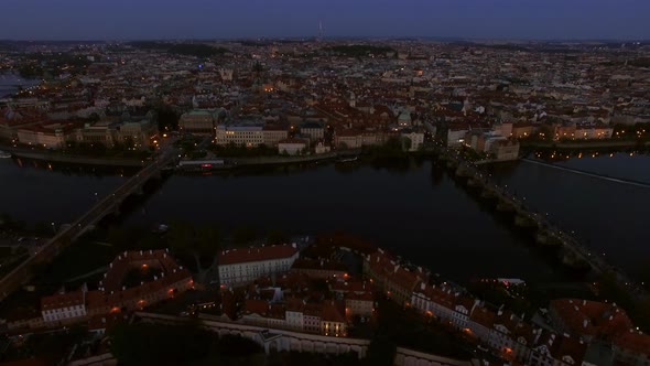 Aerial view of evening Prague, Czech Republic