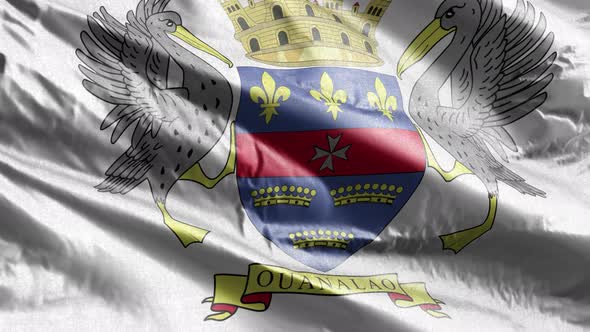 Saint Barthelemy textile flag waving on the wind. Slow motion. 20 seconds loop.