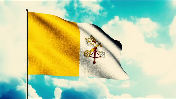 The Flag of the Vatican on a Blue Sky Background