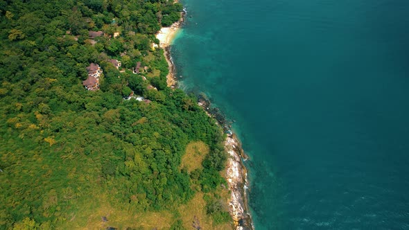 Aerial Drone Footage of Phuket Island in Beautiful Blue Sea with Little Waves in Thailand During Day