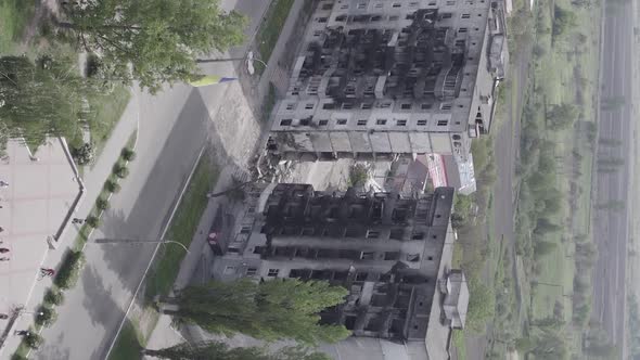 Vertical Video of a Multistorey Building Destroyed During the War in Ukraine