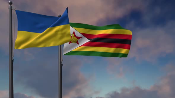 Zimbabwe Flag Waving Along With The National Flag Of The Ukraine - 2K