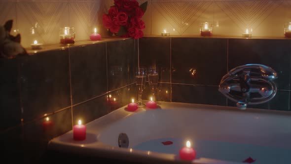 Bathtub with Romantic Atmosphere and Scented Candles