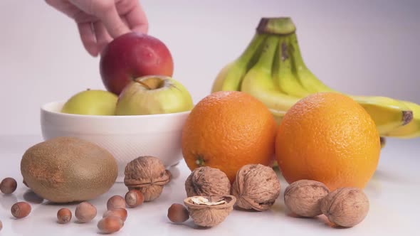 Healthy Food Apples, Bananas and Nuts