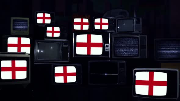 Flags of England and Retro TVs.