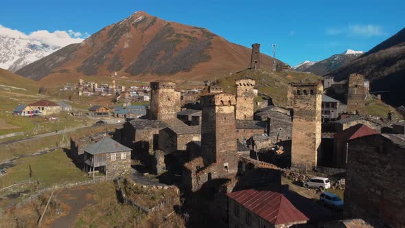 View of the Ushguli Village at the Foot of Mt