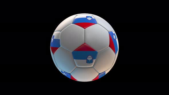 Soccer ball with flag Slovenia, on black background loop alpha alt