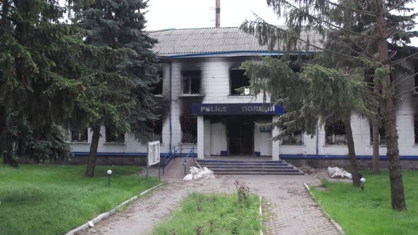 War in Ukraine  Destroyed Police Station in Borodyanka