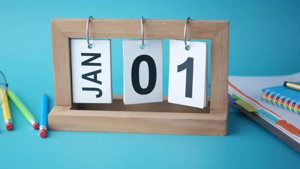 Wooden Calendar Set on 1St of January