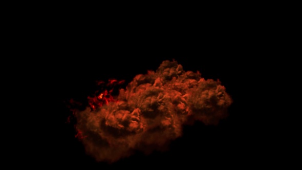 Inferno burst red fire flame at the left of the screen with gray smoke moving to the right alt