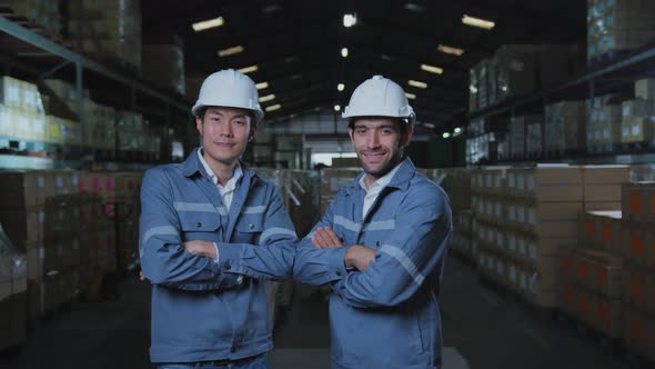 portrait of asian male and caucasian male professional enginner