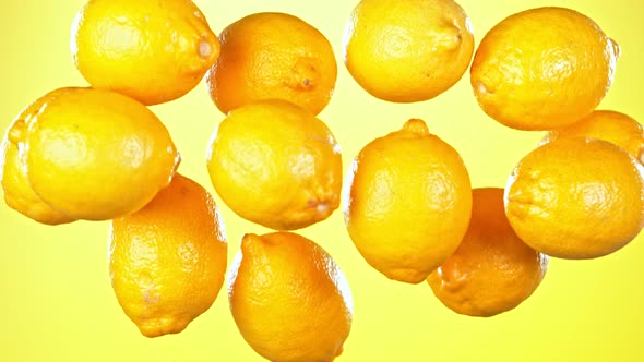 Super Slow Motion Shot of Flying Fresh Lemons at 1000 Fps