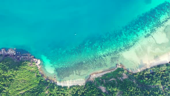 abstract tropical island with palm trees background, white sand beach and crystal clear turquoise wa