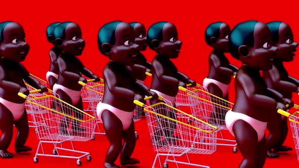 4K fun cartoon animation of a babies shopping alt