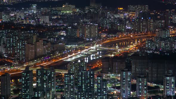 Timelapse Seoul Overpass Road with Orange Illumination