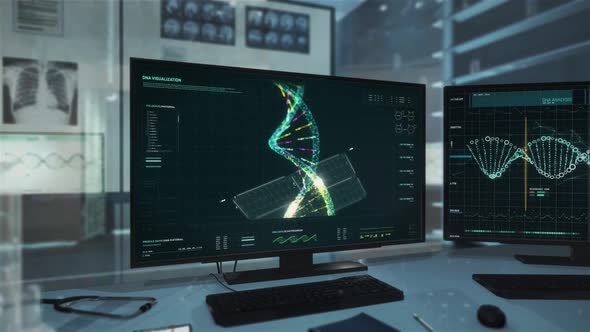 Modern Medical Software Scanning through the DNA helix for biological research alt
