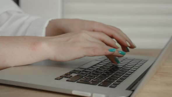 Female Hands of Business Woman Professional User Worker Using Typing on Laptop Notebook Keyboard Sit