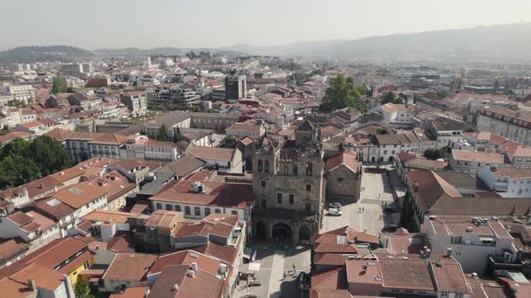 Cathedral of Braga (Se de Braga): Aerial orbiting around the historical ecclesiastical monument