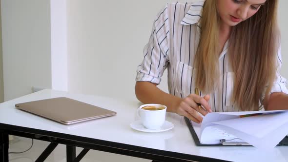 Blonde Business Woman Working at Modern Office