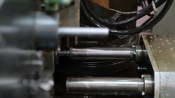 An Industrial Lathe Processes Metal