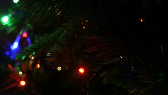 Dot lights blinking at night shallow DOF 4K 2160p 30fps UltraHD footage - Christmas tree decorative 