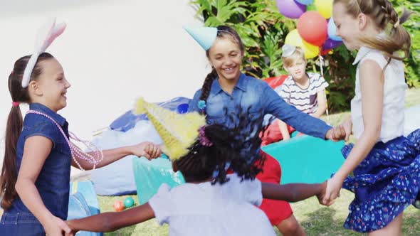 Happy friends playing in backyard 4k