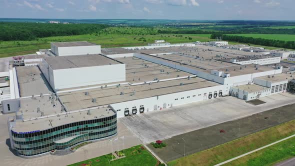 Industry aerial footage. Aerial view of suburb industrial area