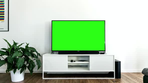 Modern Green Screen TV in a Bright Room