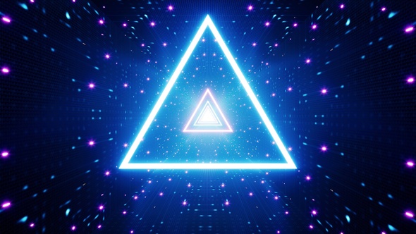 VJ Neon Light Triangles in the Glittering Space