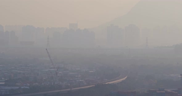 Serious air pollution in Hong Kong city