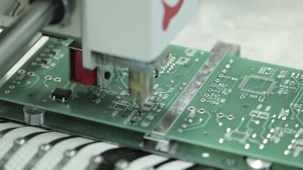 Production of Electronic Board. Close-up.