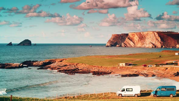 Campervans on Coast, Asturias Spain. Timelapse