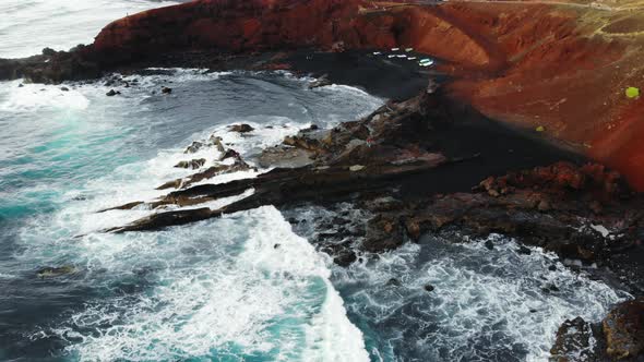 Black Beach El Golfo on Lanzarote, Canary Islands, Spain