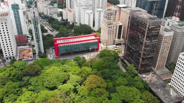 Museum Of Art Sao Paulo, Park Trianon, Brazil (Aerial View, Drone Footage)