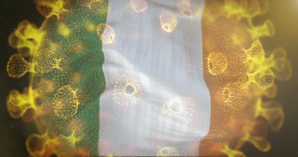 Ireland Flag With Coronavirus Microbe Centered