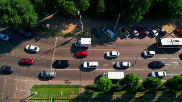 Transport Aerials  Top Down View of Freeway Busy City Rush Hour Heavy Traffic Jam Highway