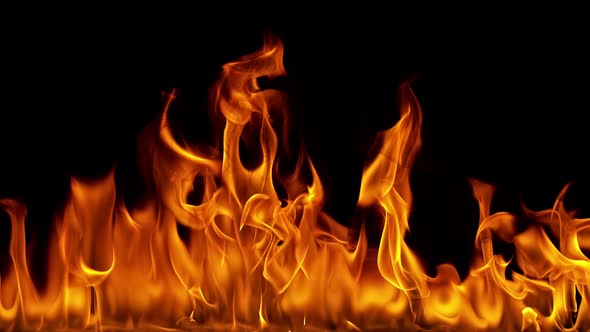 Fire Flames in 1000Fps Super Slow Motion Isolated on Black Background