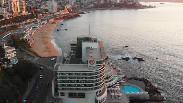 Sunset, Beach, Pacific ocean coast, Convention Center (Vina del Mar, Chile)